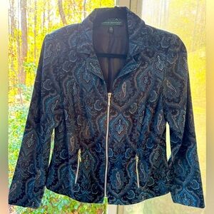 Harve’ Bernard Petites Vintage Black & Blue full zip front jacket w/ hip pockets